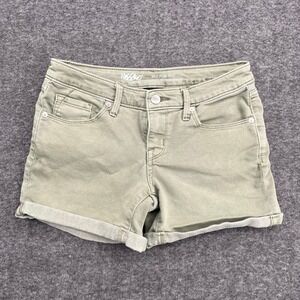 Mossimo Women Olive Green Mid Rise Midi Denim Shorts Cuffed Super Stretch Size 2